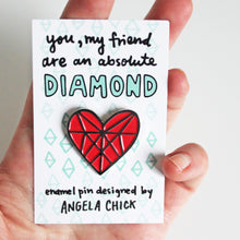 Diamond Heart Enamel Pin for Friends by Angela Chick