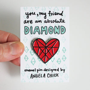 Diamond Heart Enamel Pin for Friends by Angela Chick