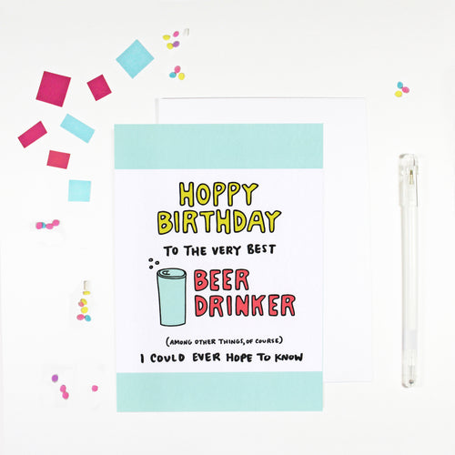 Hoppy Birthday Beer Drinker Birthday Card by Angela Chick