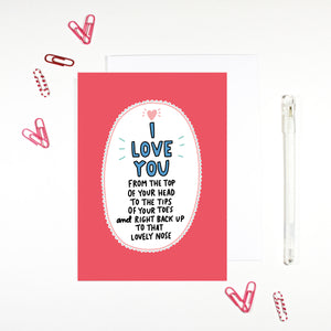 I Love You From Head to Toe Romantic Card by Angela Chick