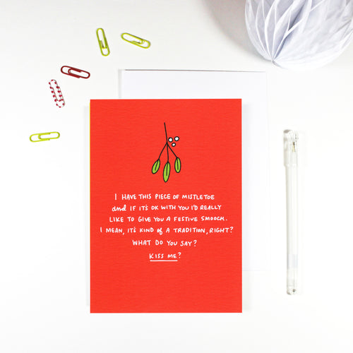 Mistletoe Kiss Christmas Card by Angela Chick