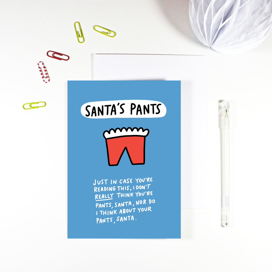 Santa's Pants Funny Christmas Card by Angela Chick
