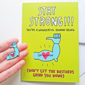 Stay Strong Encouragement Enamel Pin and Card by Angela Chick
